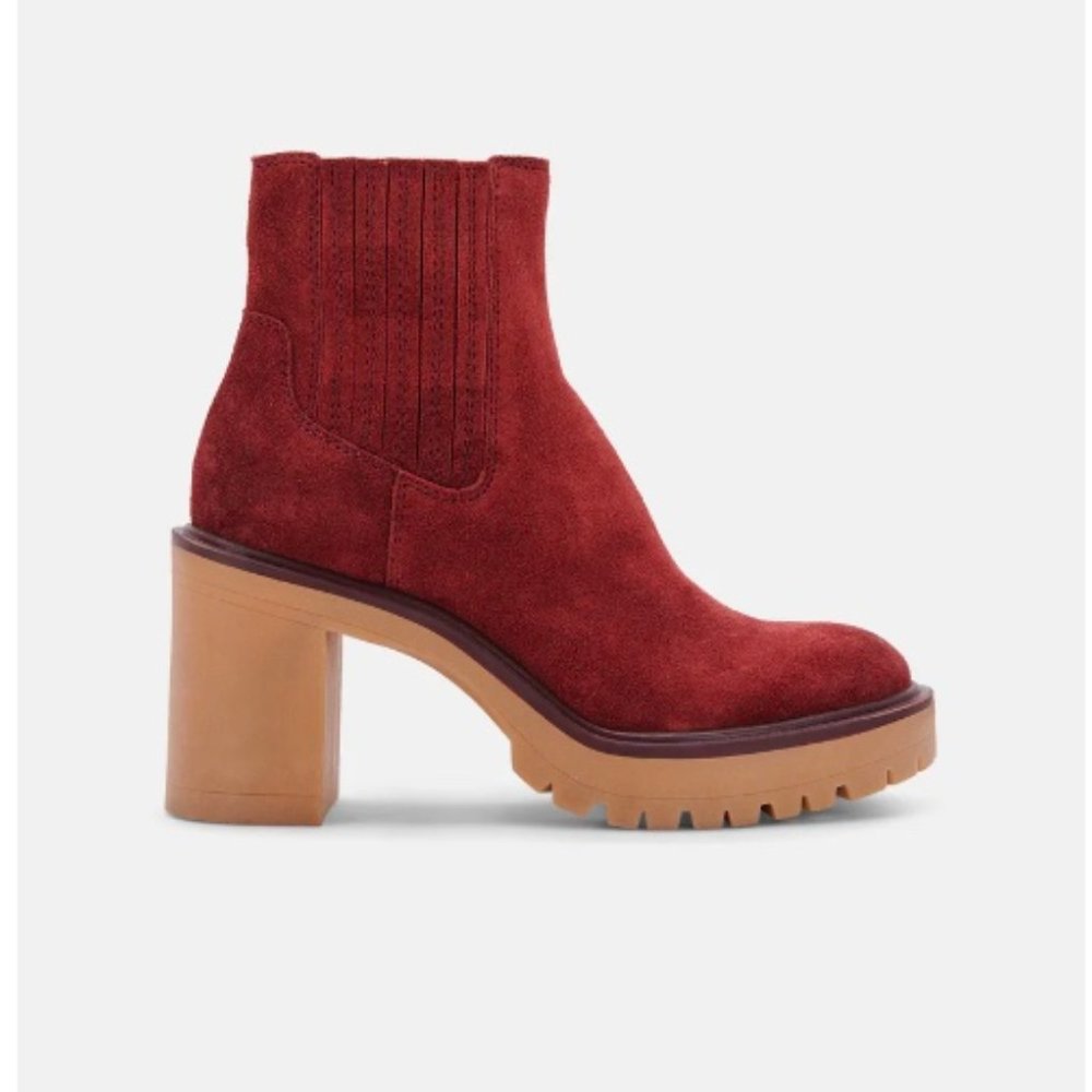Dolce Vita Red Suede Chunky Heel Chelsea Boots